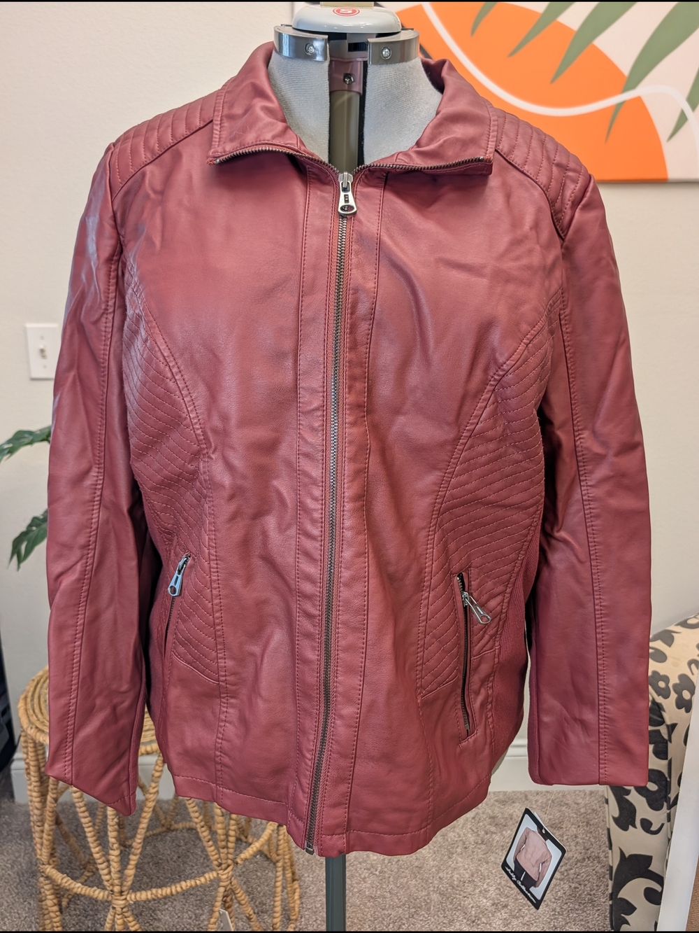 Sebby Collection Women’s Quilted Faux Leather Jacket in Dusty Rose New with tag